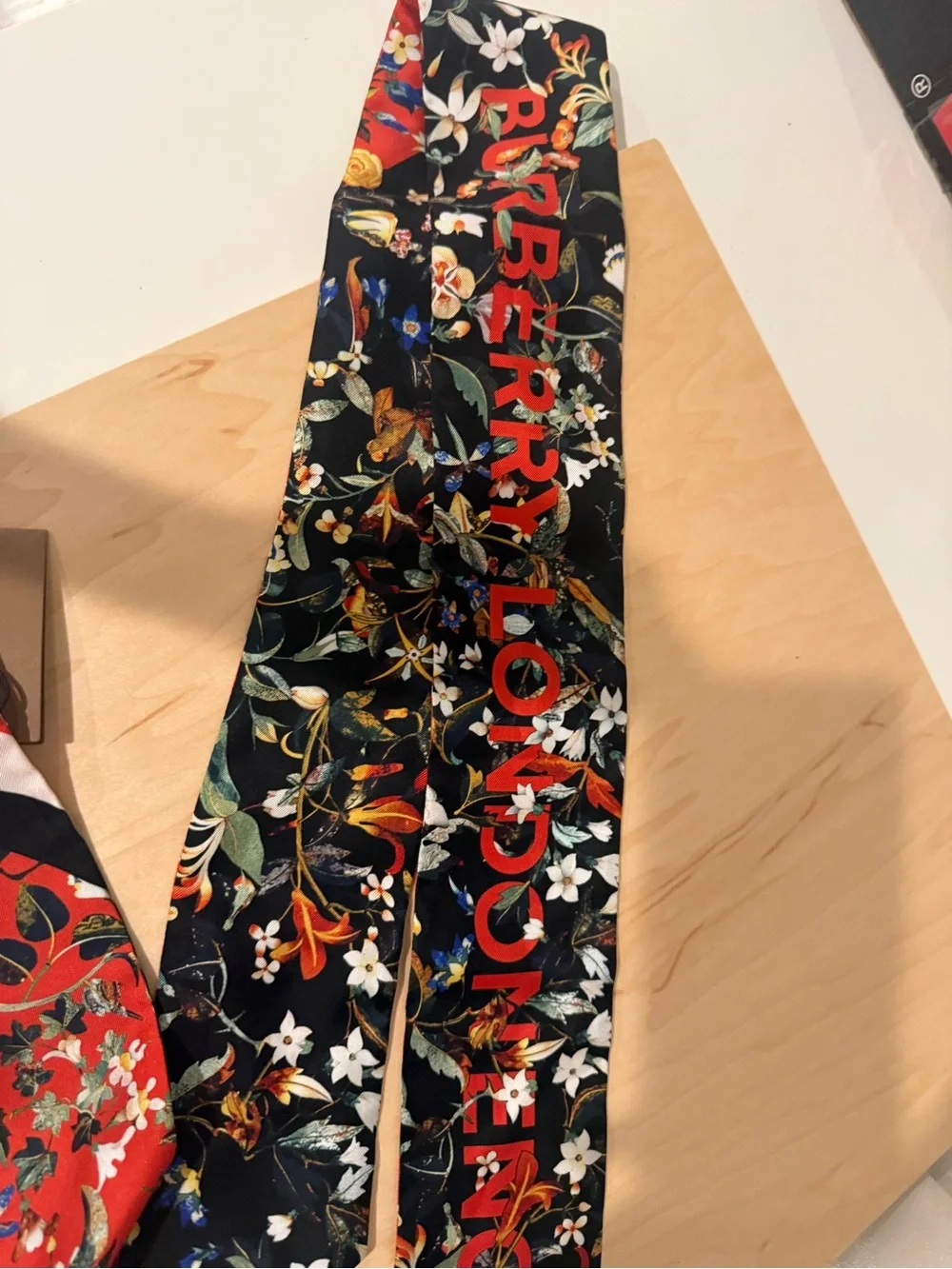 Burberry Red & Black Floral Silk Twilly